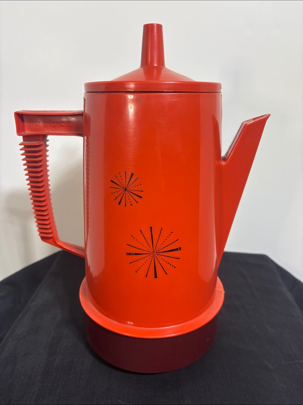 Vintage Regal Poly Perk Orange Atomic Starburst Percolator Coffee Pot MCM